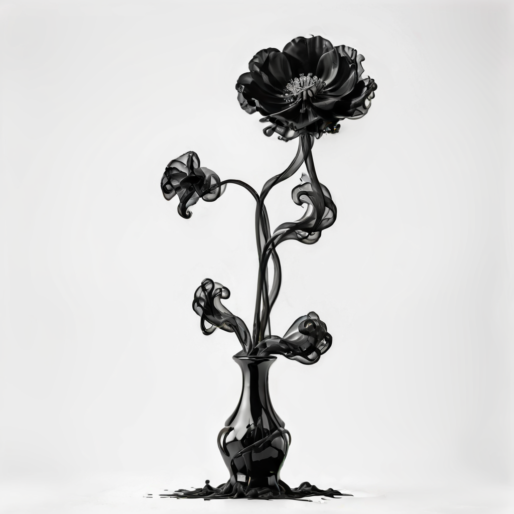 00090-A beautiful Poppy flower in a black vase in a white room, ((white background)), photograph, 8k resolution, award winning photogr.png